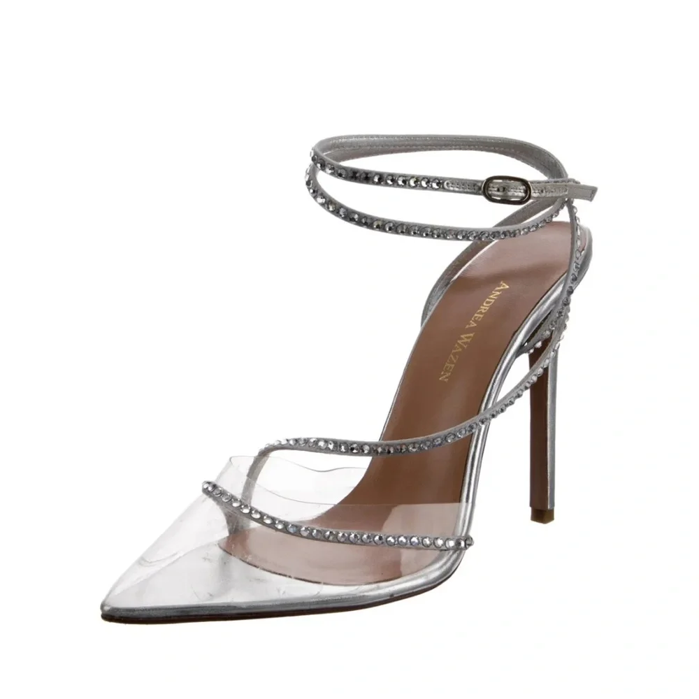 Andrea Wazen Elegant Silver Strappy Heels - Picture 5 of 6